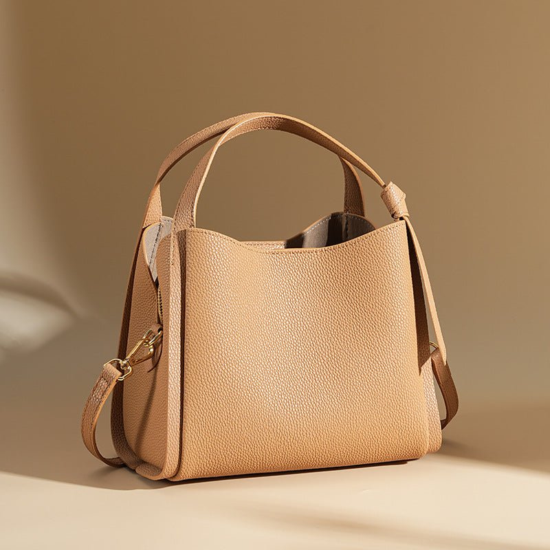 Women’s Leather Bucket Bag – Minimalist Shoulder bag - in Camel | Arvea Bags