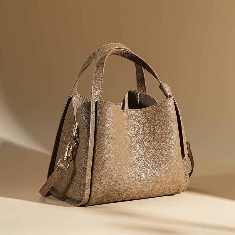 Women’s Leather Bucket Bag – Minimalist Shoulder bag - in Dark Brown | Arvea Bags