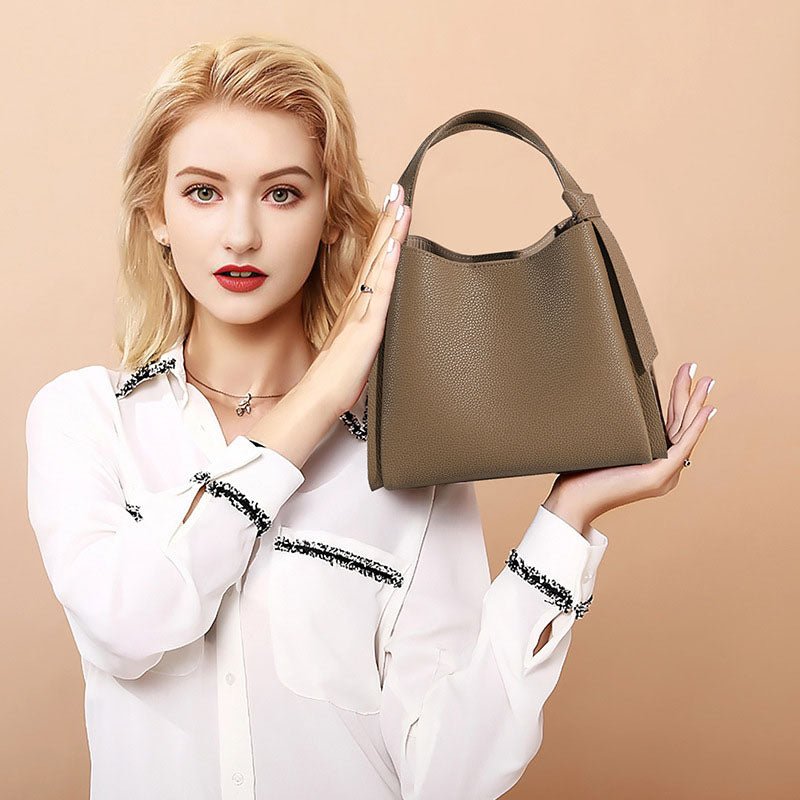 Women’s Leather Bucket Bag – Minimalist Shoulder bag - in Dark Brown | Arvea Bags