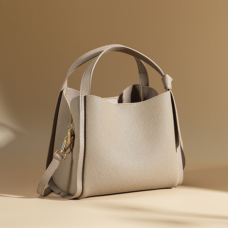Women’s Leather Bucket Bag – Minimalist Shoulder bag - in Grey | Arvea Bags