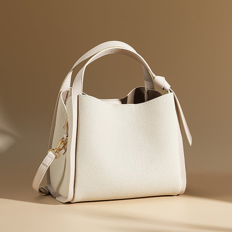 Women’s Leather Bucket Bag – Minimalist Shoulder bag - in Ivory | Arvea Bags