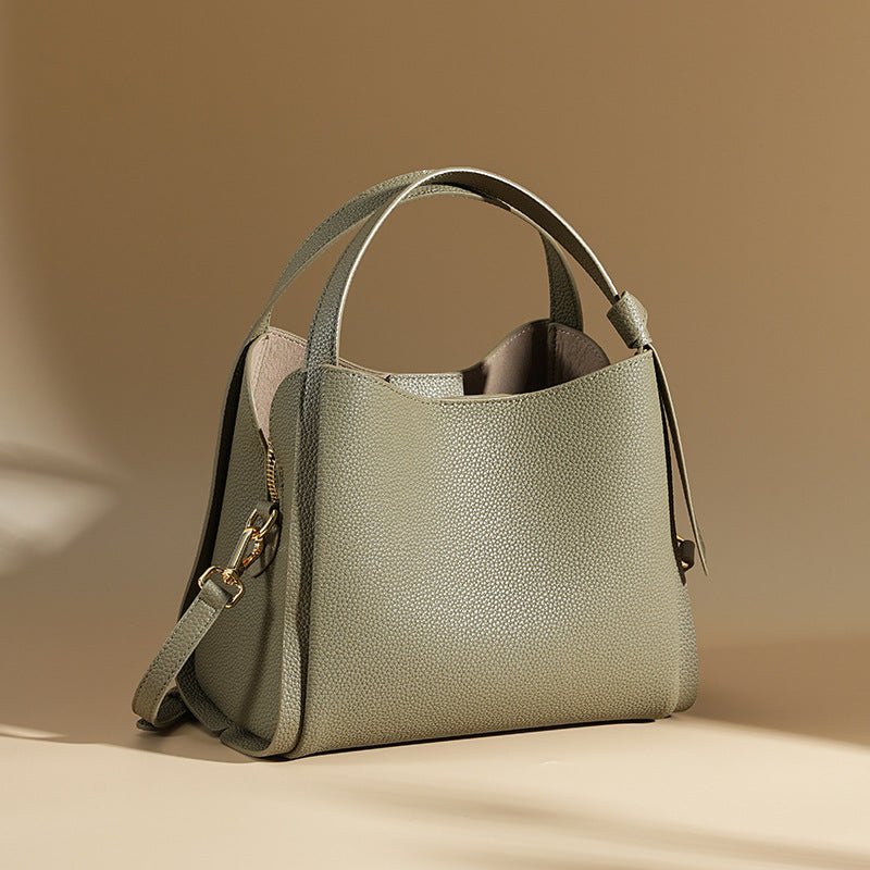 Women’s Leather Bucket Bag – Minimalist Shoulder bag - in Olive green | Arvea Bags