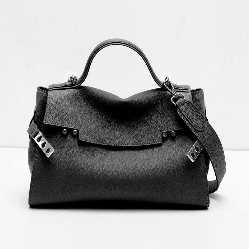 Women’s Leather Shoulder Handbag – Minimalist Structured Design - in Black | Arvea Bags