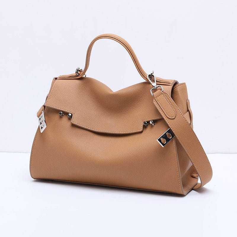 Women’s Leather Shoulder Handbag – Minimalist Structured Design - in Classic Brown | Arvea Bags