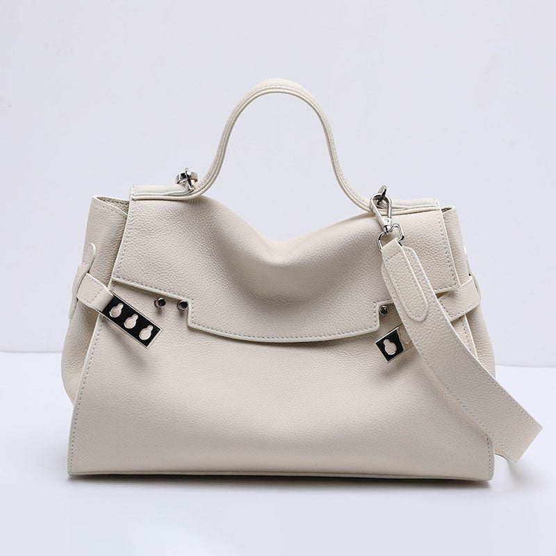 Women’s Leather Shoulder Handbag – Minimalist Structured Design - in White | Arvea Bags