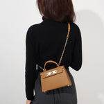 Women’s Mini Leather Chain Top Handle Bag – Gold Hardware - in Light Brown | Arvea Bags