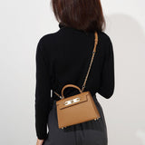 Women’s Mini Leather Chain Top Handle Bag – Gold Hardware - in Light Brown | Arvea Bags