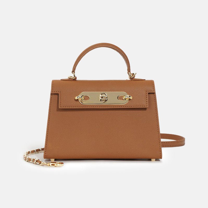 Women’s Mini Leather Chain Top Handle Bag – Gold Hardware - in Light Brown | Arvea Bags