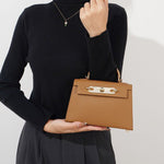 Women’s Mini Leather Chain Top Handle Bag – Gold Hardware - in Light Brown | Arvea Bags