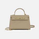 Women’s Mini Leather Chain Top Handle Bag – Gold Hardware - in Light Grey | Arvea Bags