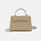 Women’s Mini Leather Chain Top Handle Bag – Gold Hardware - in Light Grey | Arvea Bags