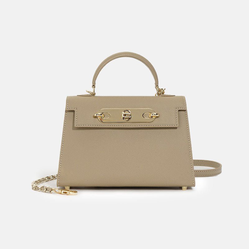 Women’s Mini Leather Chain Top Handle Bag – Gold Hardware - in Light Grey | Arvea Bags