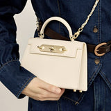 Women’s Mini Leather Chain Top Handle Bag – Gold Hardware - in Off - White | Arvea Bags