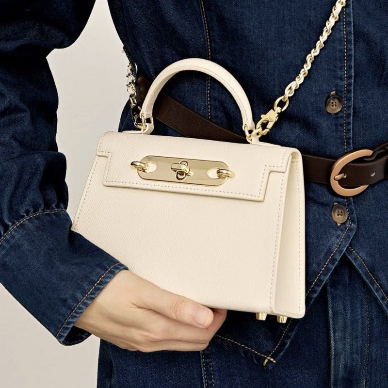 Women’s Mini Leather Chain Top Handle Bag – Gold Hardware - in Off - White | Arvea Bags