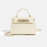 Women’s Mini Leather Chain Top Handle Bag – Gold Hardware - in Off - White | Arvea Bags