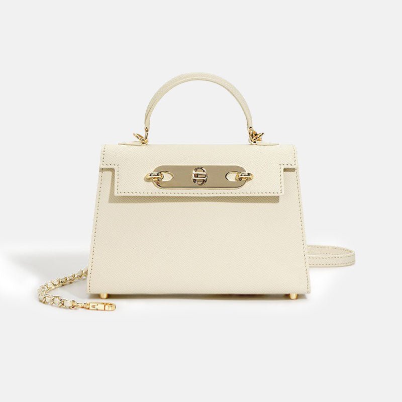 Women’s Mini Leather Chain Top Handle Bag – Gold Hardware - in Off - White | Arvea Bags