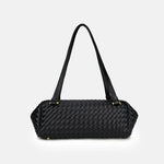 Women's Minimalist Woven Leather Baguette Bag - in Black | Arvea Bags