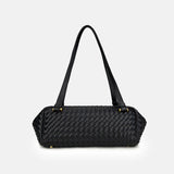 Women's Minimalist Woven Leather Baguette Bag - in Black | Arvea Bags