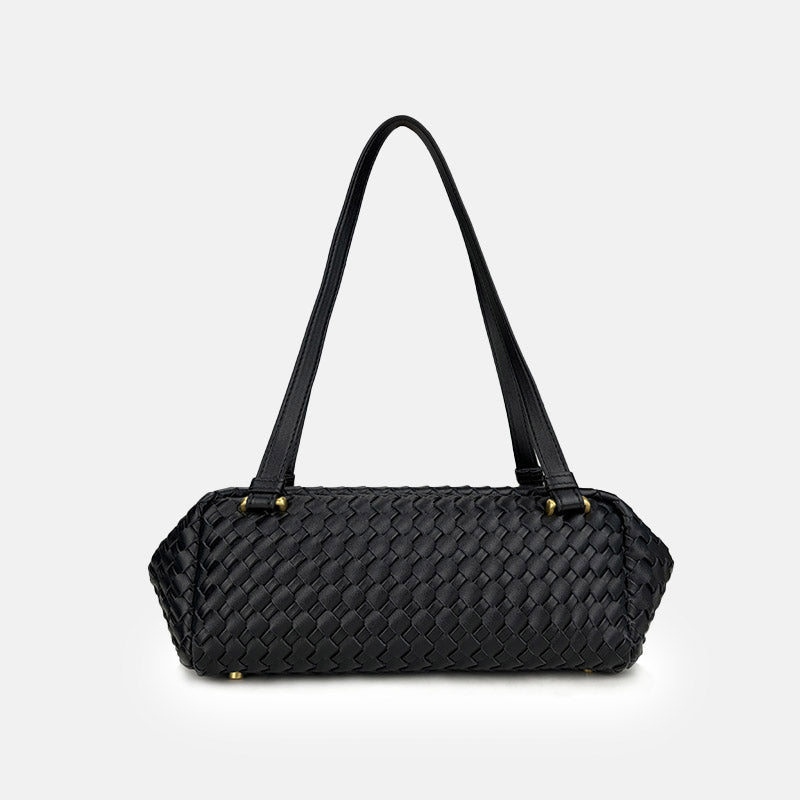 Women's Minimalist Woven Leather Baguette Bag - in Black | Arvea Bags