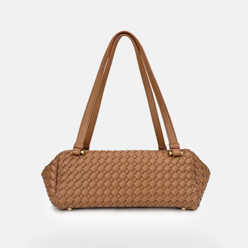 Women's Minimalist Woven Leather Baguette Bag - in Caramel | Arvea Bags