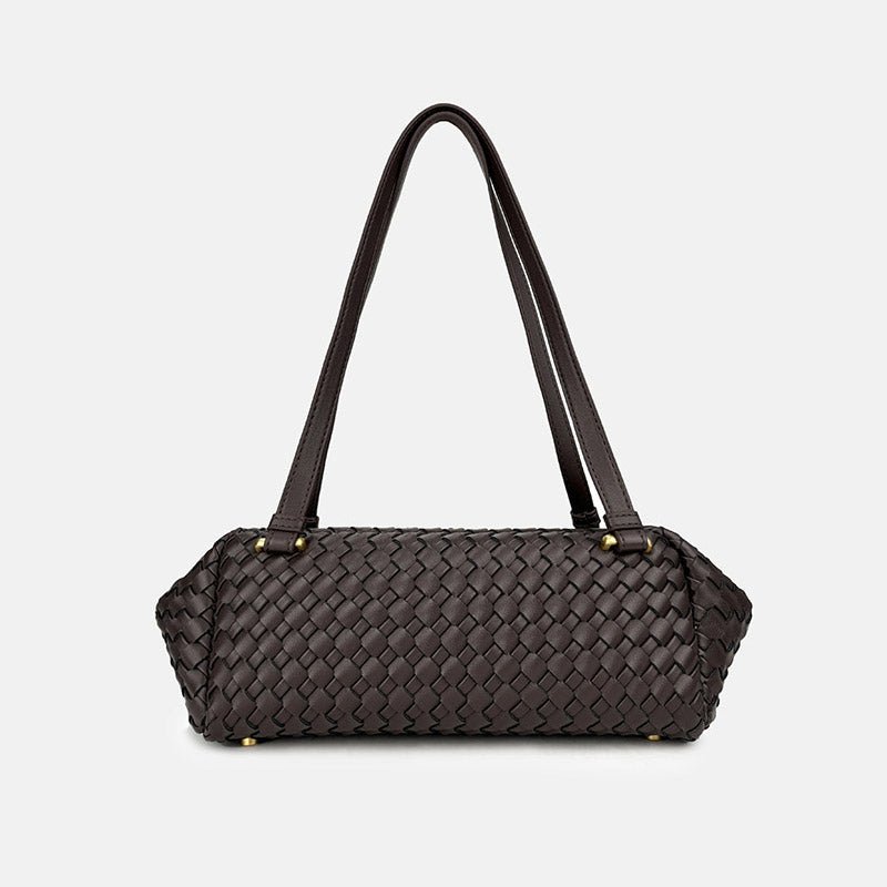 Women's Minimalist Woven Leather Baguette Bag - in Coffee | Arvea Bags