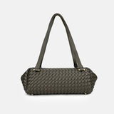 Women's Minimalist Woven Leather Baguette Bag - in Dark Green | Arvea Bags
