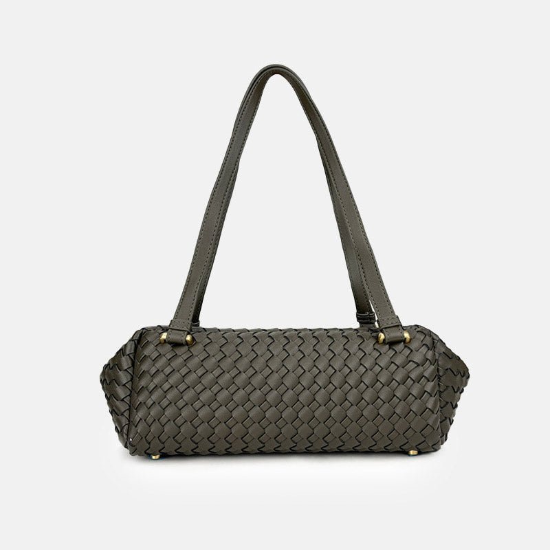 Women's Minimalist Woven Leather Baguette Bag - in Dark Green | Arvea Bags