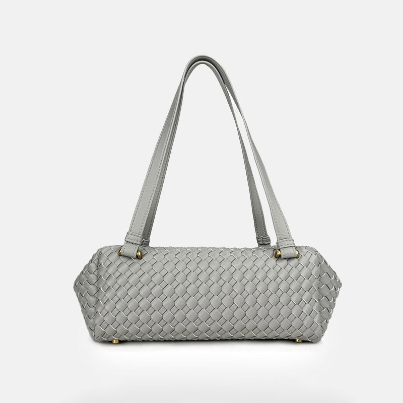 Women's Minimalist Woven Leather Baguette Bag - in Grey | Arvea Bags