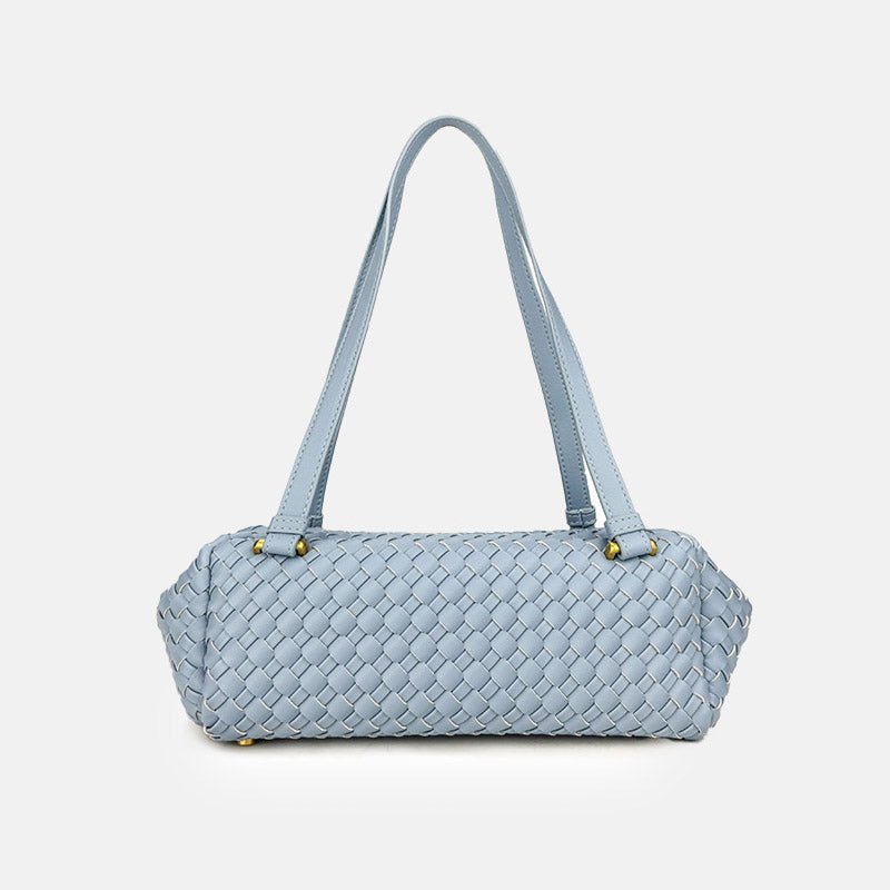 Women's Minimalist Woven Leather Baguette Bag - in Light Blue | Arvea Bags