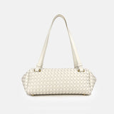 Women's Minimalist Woven Leather Baguette Bag - in Off White | Arvea Bags