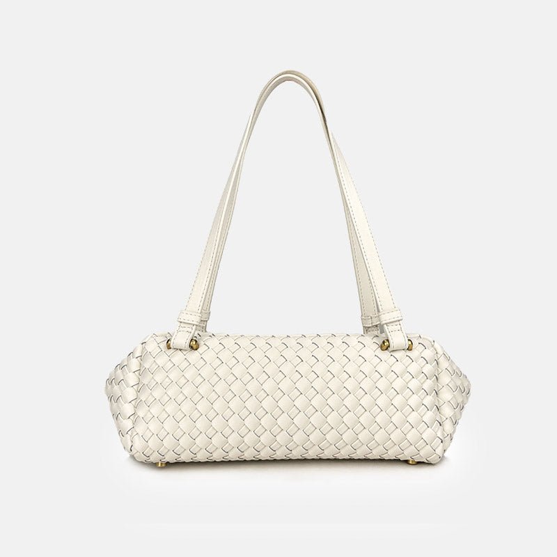 Women's Minimalist Woven Leather Baguette Bag - in Off White | Arvea Bags