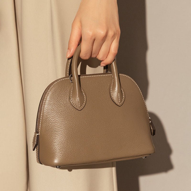 Women's Top Grain Leather Shell - Shaped Handbag - in Elephant Grey | Arvea Bags