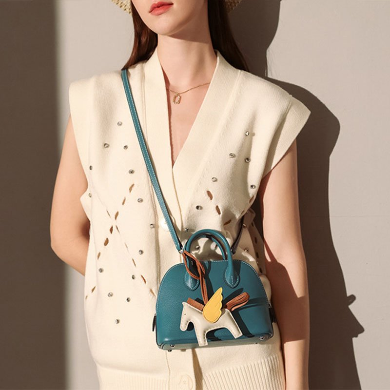 Women's Top Grain Leather Shell - Shaped Handbag - in Ocean Blue | Arvea Bags