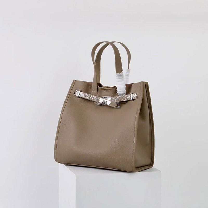 Women's Vintage Top Grain Leather Tote Bag with Silver Hardware - in Apricot | Arvea Bags