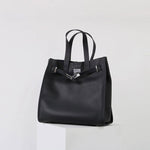 Women's Vintage Top Grain Leather Tote Bag with Silver Hardware - in Black | Arvea Bags