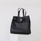 Women's Vintage Top Grain Leather Tote Bag with Silver Hardware - in Black | Arvea Bags