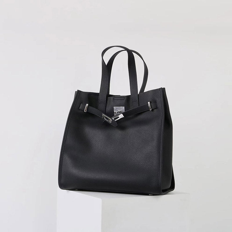 Women's Vintage Top Grain Leather Tote Bag with Silver Hardware - in Black | Arvea Bags
