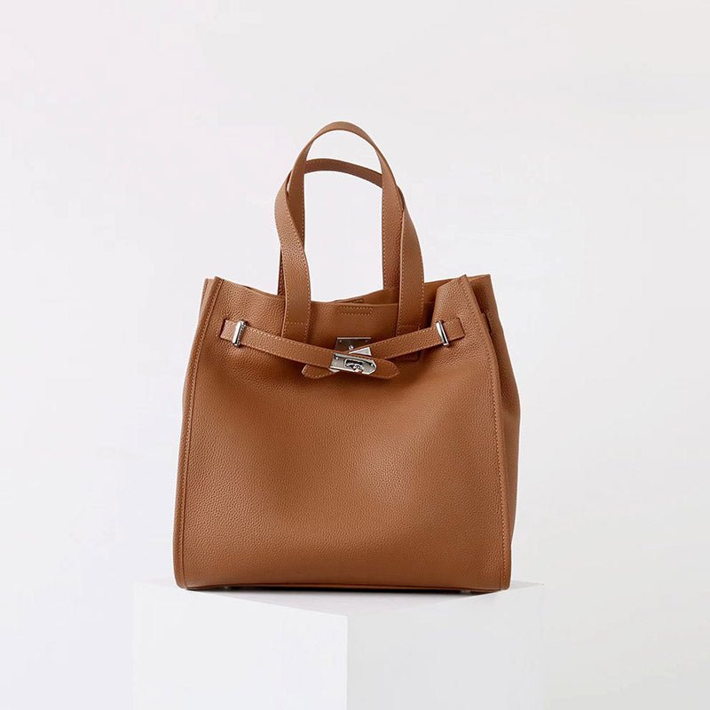 Women's Vintage Top Grain Leather Tote Bag with Silver Hardware - in Classic Brown | Arvea Bags