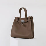 Women's Vintage Top Grain Leather Tote Bag with Silver Hardware - in Coffee | Arvea Bags