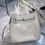Women's Vintage Top Grain Leather Tote Bag with Silver Hardware - in Off White | Arvea Bags