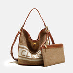 Women's Vintage Woven Wool Bucket Bag with Leather Trim and Matching Pouch - in Tan Brown | Arvea Bags