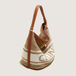 Women's Vintage Woven Wool Bucket Bag with Leather Trim and Matching Pouch - in Tan Brown | Arvea Bags