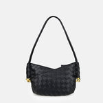 Women's Woven Genuine Leather V - Shaped Baguette Bag - in Black | Arvea Bags