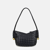 Women's Woven Genuine Leather V - Shaped Baguette Bag - in Black | Arvea Bags