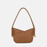 Women's Woven Genuine Leather V - Shaped Baguette Bag - in Caramel | Arvea Bags