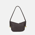 Women's Woven Genuine Leather V - Shaped Baguette Bag - in Coffee | Arvea Bags
