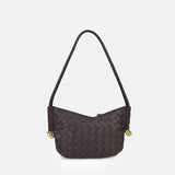 Women's Woven Genuine Leather V - Shaped Baguette Bag - in Coffee | Arvea Bags