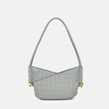 Women's Woven Genuine Leather V - Shaped Baguette Bag - in Grey | Arvea Bags