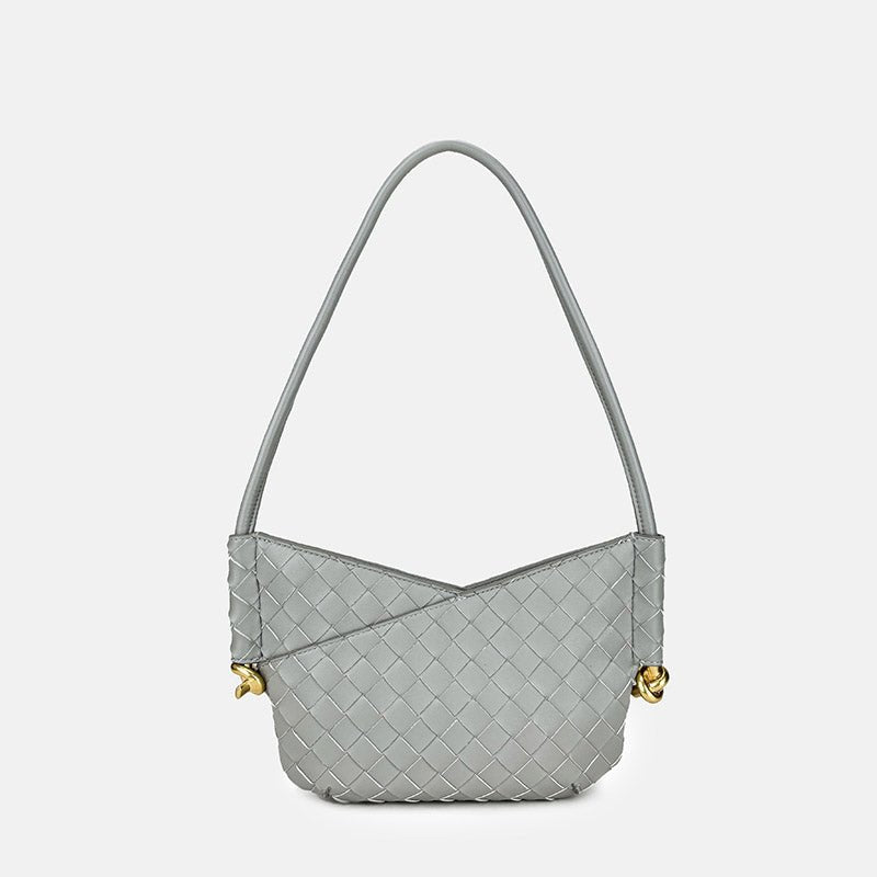 Women's Woven Genuine Leather V - Shaped Baguette Bag - in Grey | Arvea Bags