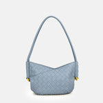 Women's Woven Genuine Leather V - Shaped Baguette Bag - in Light Blue | Arvea Bags